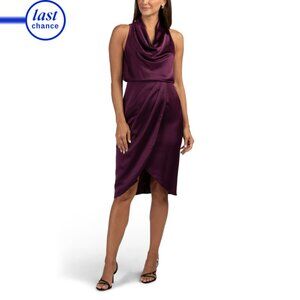 AIDAN MATTOX Bordeaux Cowl Neck Satin Midi Dress